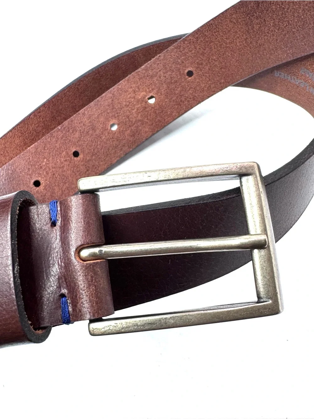 New Genuine Italian Leather Belt Made in Italy Brown Antique Brass Buckle Siz 32